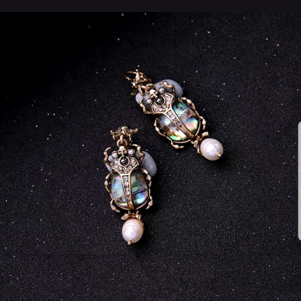 Beetle Star Show Stopper Abalone Crystal Earrings - Picture 3 of 5